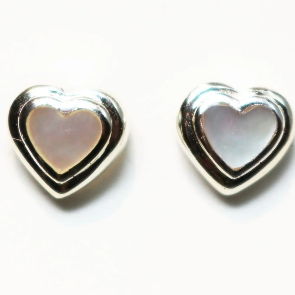💝 Mother of Pearl Sterling Silver Heart Studs 💞